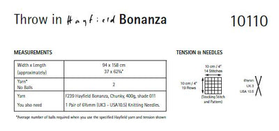 Hayfield 10110 Throw in Bonanza Chunky (PDF) Knit in a Box