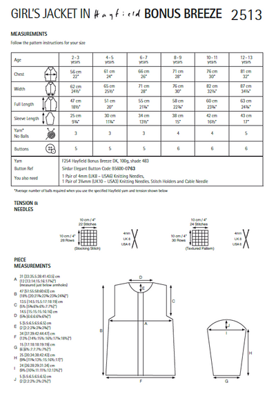 Hayfield 2513 Girl Jacket in Hayfield Bonus Breeze DK (PDF) Knit in a Box