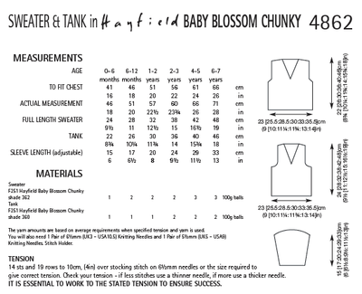 Hayfield 4862 Sweater and Tank in Baby Blossom Chunky (PDF) Knit in a Box