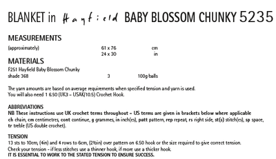Hayfield 5235 Crochet Blanket in Baby Blossom Chunky (PDF) Knit in a Box