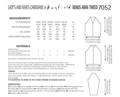 Hayfield 7052 Lady´s and Man´s Cardigans in Bonus Aran Tweed (PDF) Knit in a Box