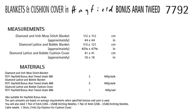 Hayfield 7792 Blankets and Cushion Cover in Bonus Aran Tweed (PDF) Knit in a Box
