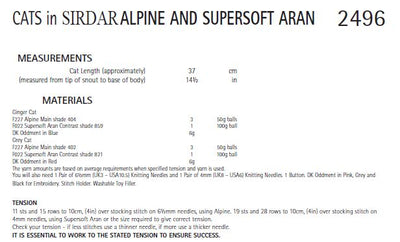 Sirdar 2496 Cats in Alpine and Supersoft Aran (PDF) Knit in a Box