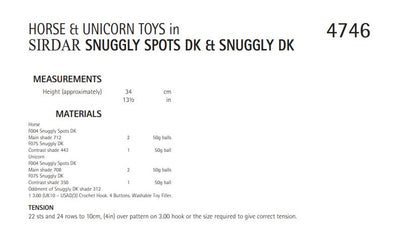 Sirdar 4746 Horse and Unicorn Toys in Snuggly Spots DK and Snuggly DK (PDF) Knit in a Box