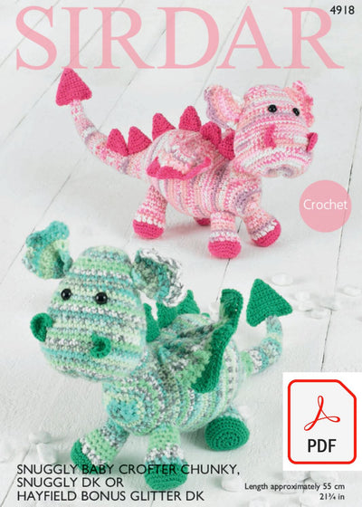 Sirdar 4918 Dragons in Snuggly Baby Crofter Chunky, Sirdar Snuggly DK OR Hayfield Bonus Glitter (PDF) Knit in a Box