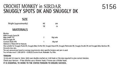 Sirdar 5156 Crochet Monkey in Snuggly Spots DK and Snuggly DK (PDF) Knit in a Box