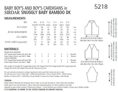 Sirdar 5218 Baby / Boy's Cardigans in Sirdar Snuggly Baby Bamboo DK (PDF) Knit in a Box