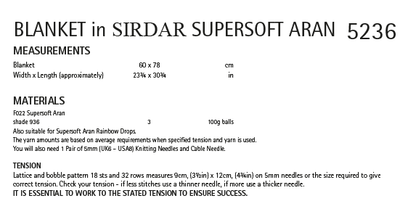 Sirdar 5236 Blanket in Sirdar Supersoft Aran (PDF) Knit in a Box