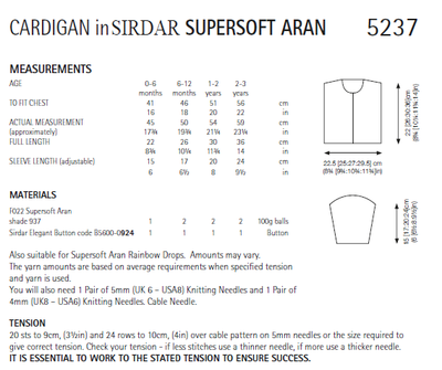 Sirdar 5237 Baby's Cardigan in Sirdar Supersoft Aran (PDF) Knit in a Box