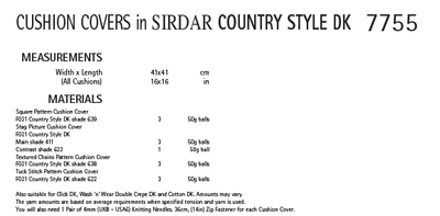 Sirdar 7755 Cushion Covers in Country Style DK (PDF) Knit in a Box