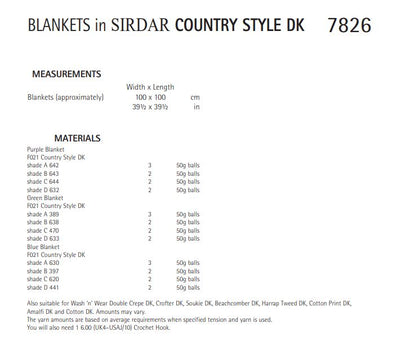 Sirdar 7826 Blankets in Country Style DK (PDF) Knit in a Box