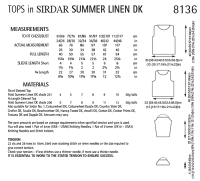 Sirdar 8136 Tops in Summer Linen DK (PDF) Knit in a Box
