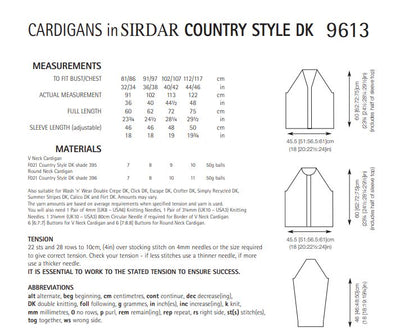 Sirdar 9613 Cardigans in Country Style DK (PDF) Knit in a Box
