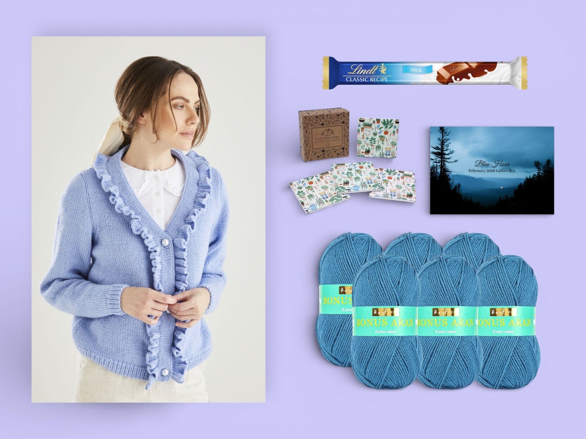 Blue Hour Ladies Cardigan/ Scarf Knit in a Box