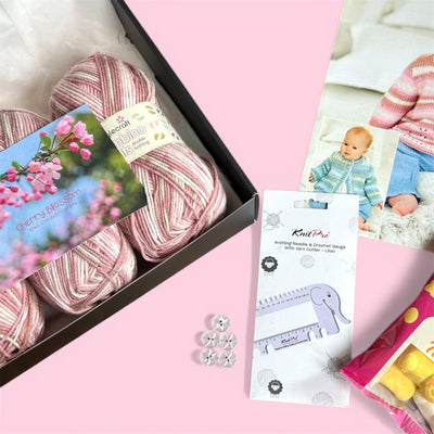 Cherry Blossom Baby Girl Jumper/ Cardigan Knit in a Box