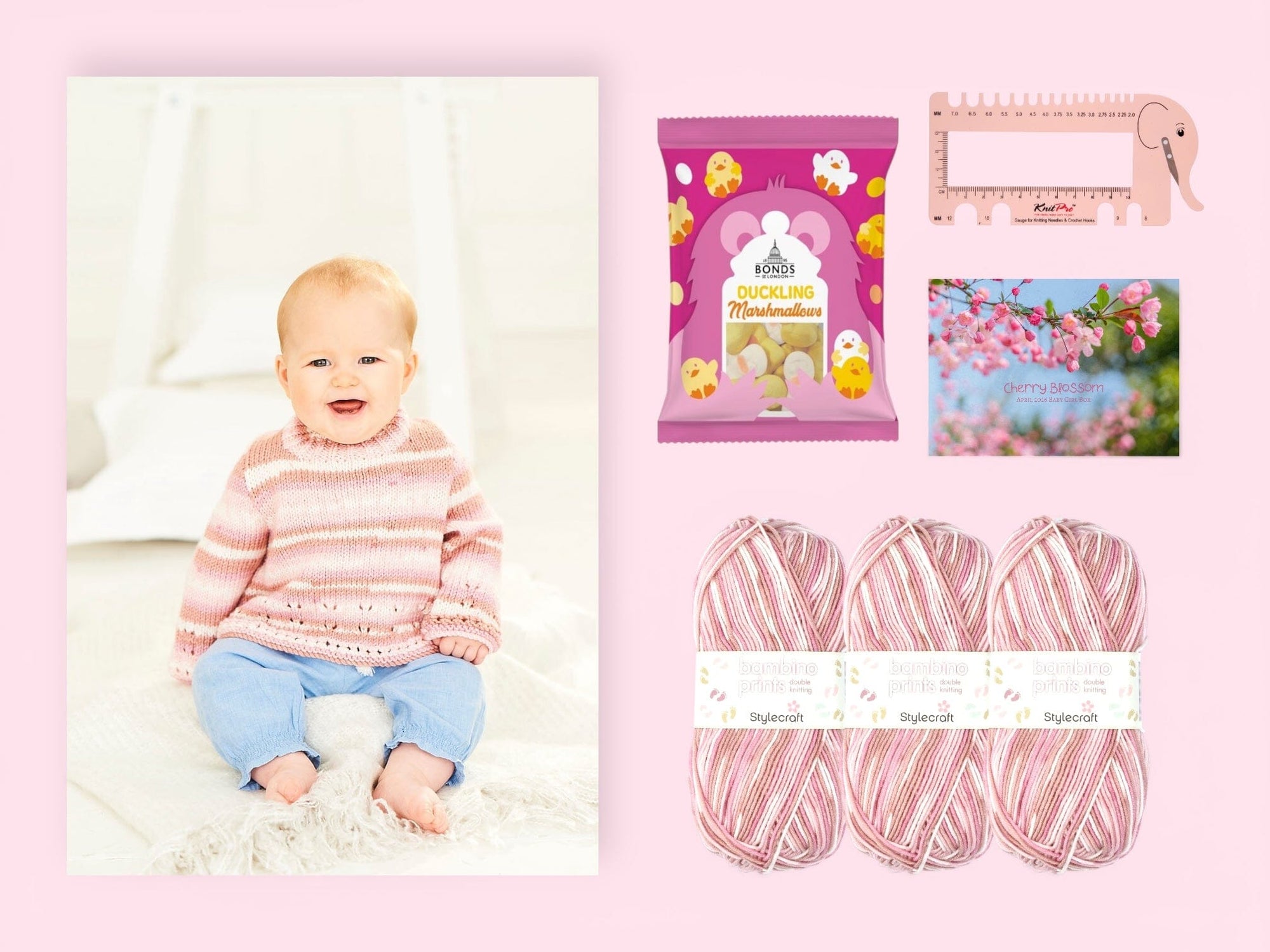 Cherry Blossom Baby Girl Jumper/ Cardigan Knit in a Box