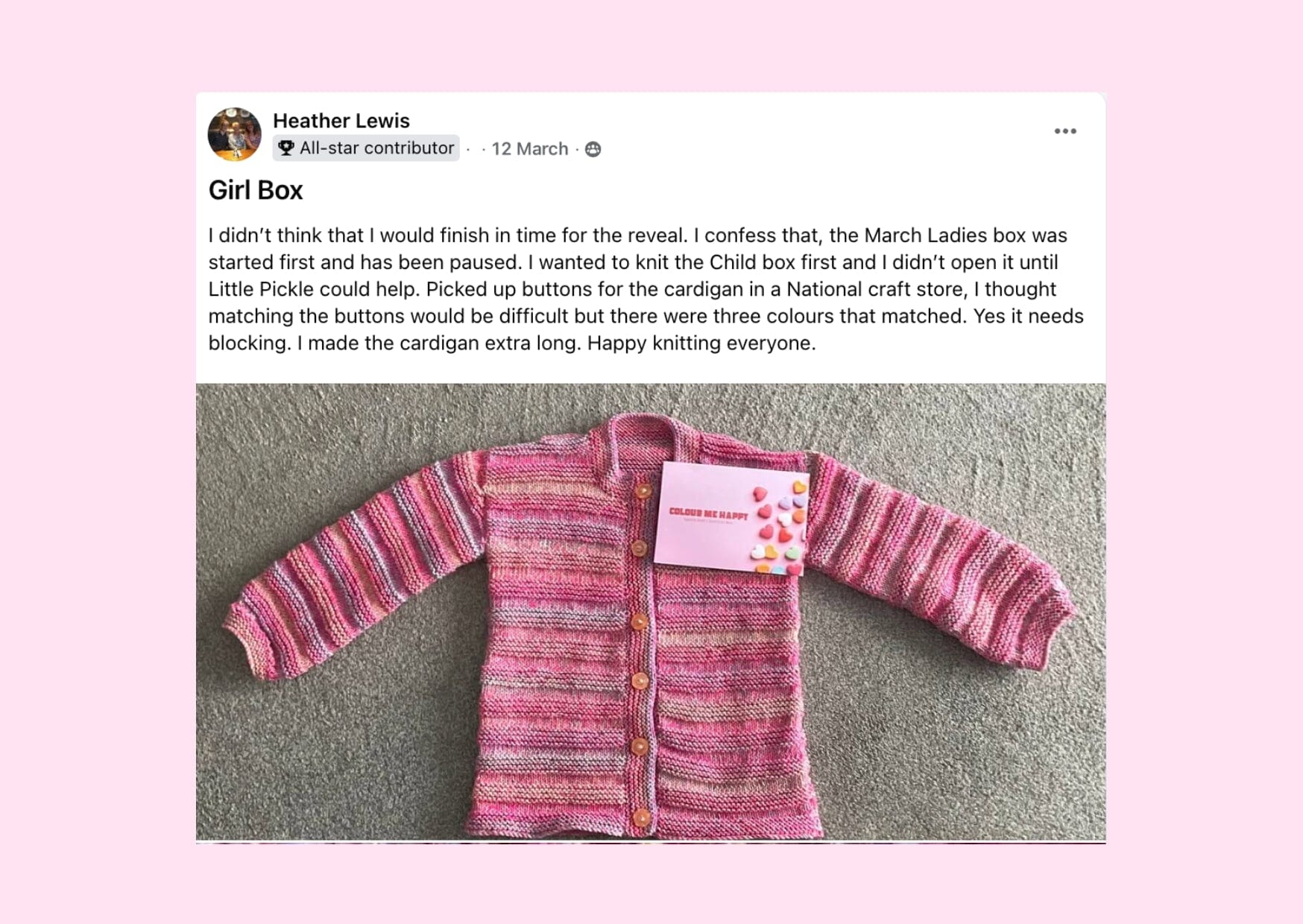 Colour Me Happy Child Girl Jumper Knit in a Box