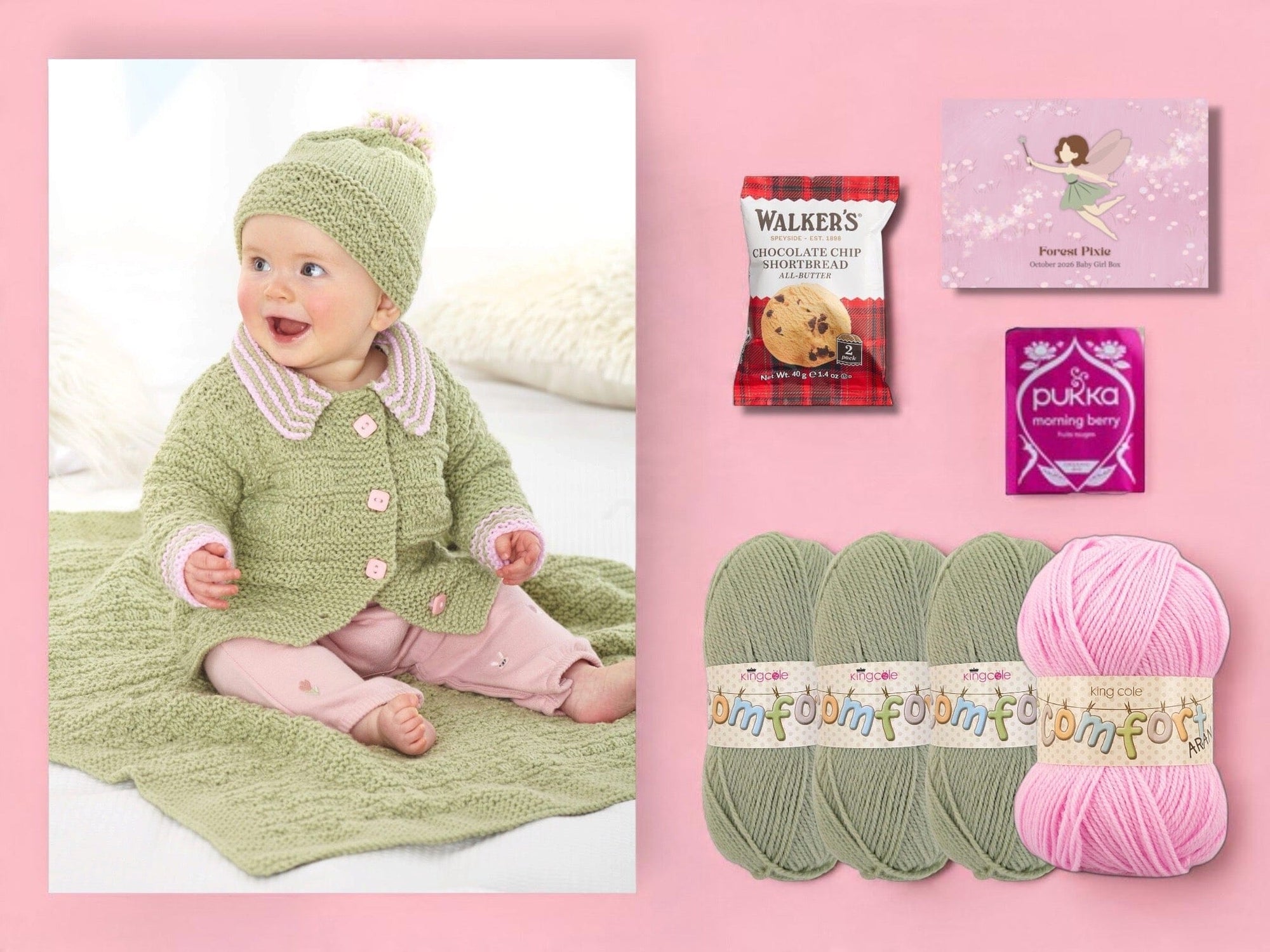 Forest Pixie Baby Girl Jacket, Top/ Blanket Knit in a Box
