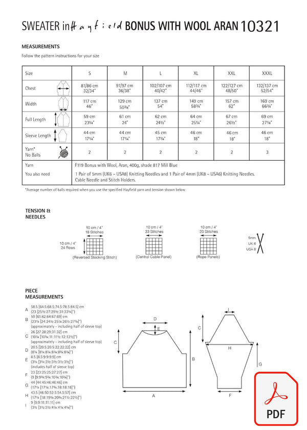 Hayfield 10321 Bonus with Wool Aran (PDF) - Knit in a Box