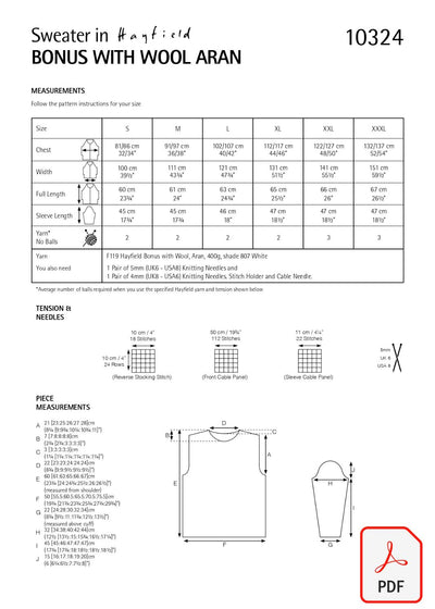 Hayfield 10324 Bonus with Wool Aran (PDF) Knit in a Box