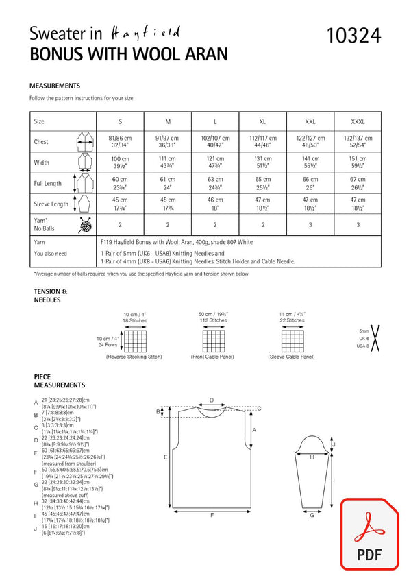 Hayfield 10324 Bonus with Wool Aran (PDF)