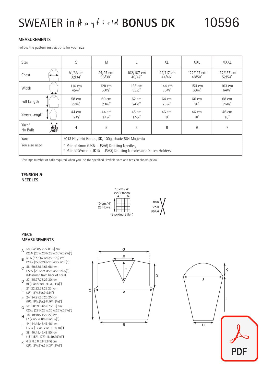 Hayfield 10596 Bonus DK (PDF) Knit in a Box