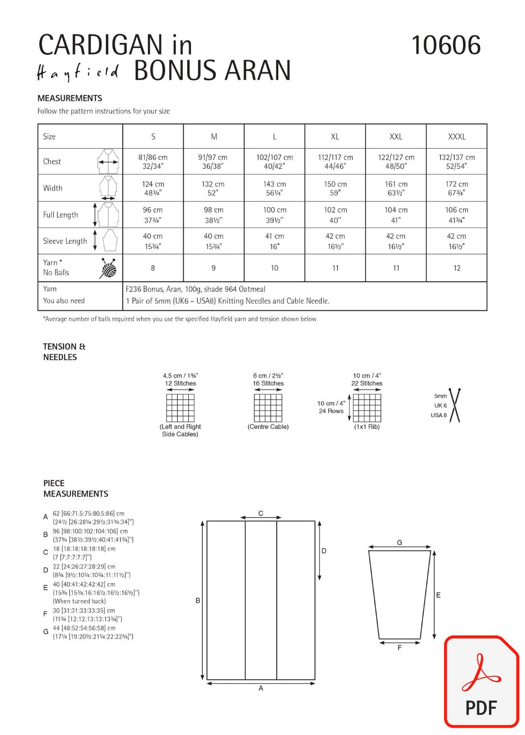 Hayfield 10606 Bonus Aran (PDF) Knit in a Box