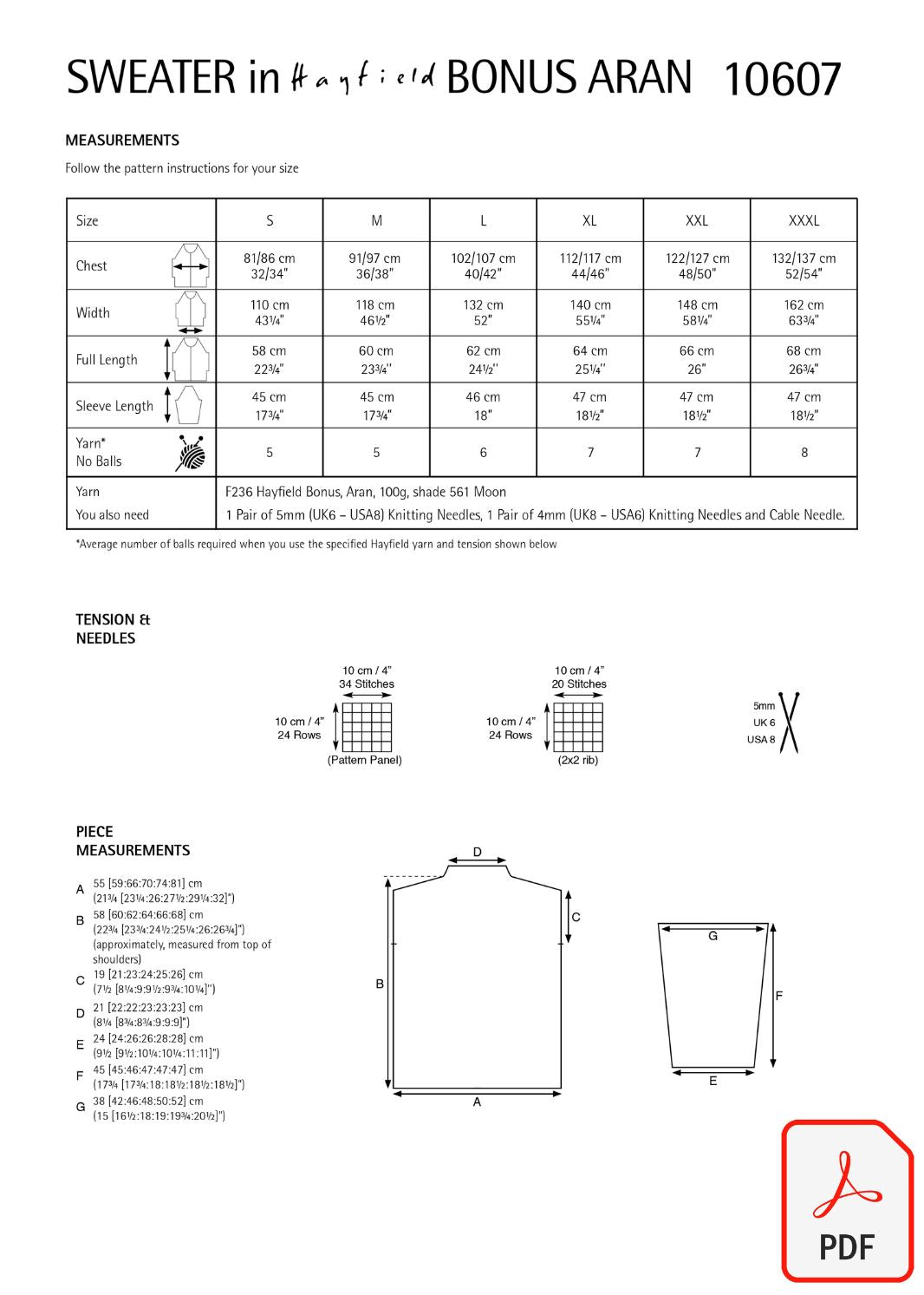 Hayfield 10607 Bonus Aran (PDF) Knit in a Box