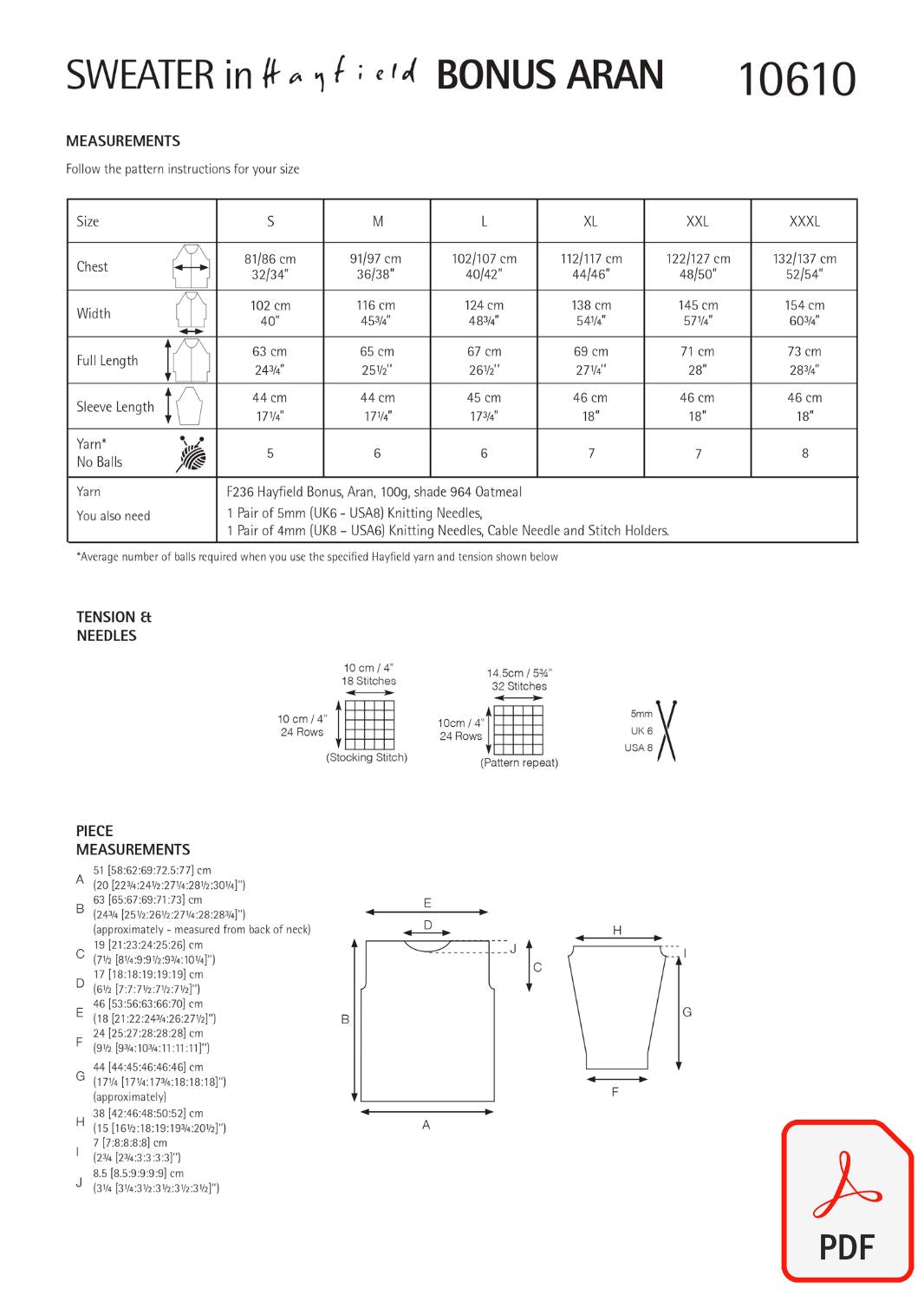 Hayfield 10610 Bonus Aran (PDF) Knit in a Box