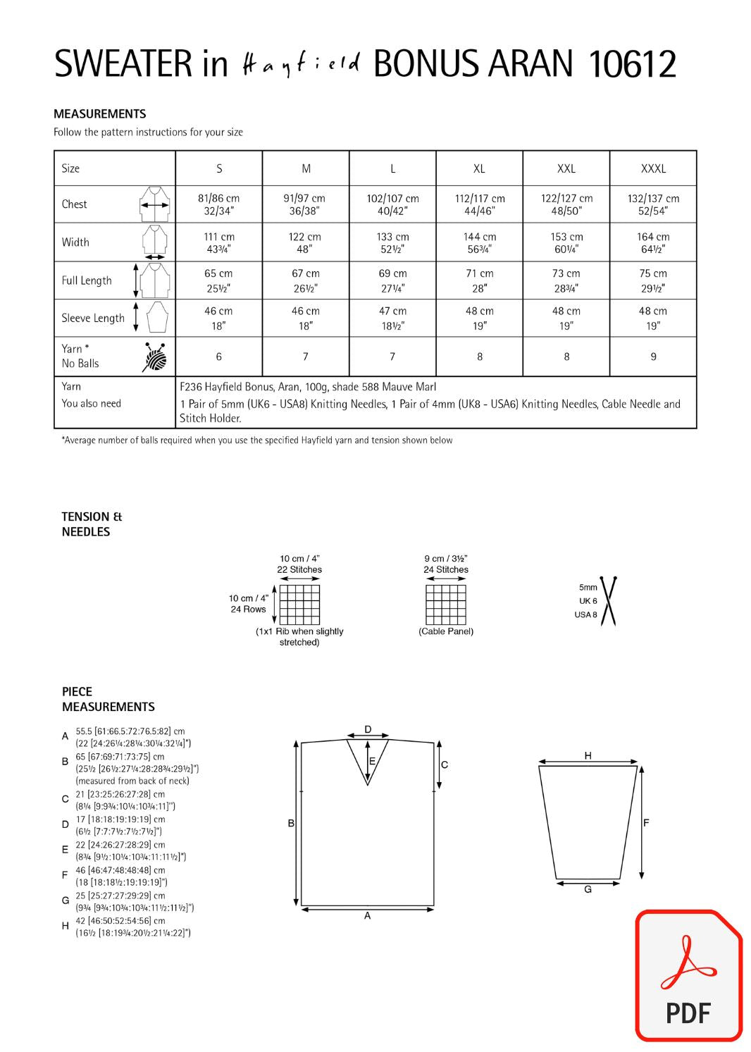 Hayfield 10612 Bonus Aran (PDF) Knit in a Box
