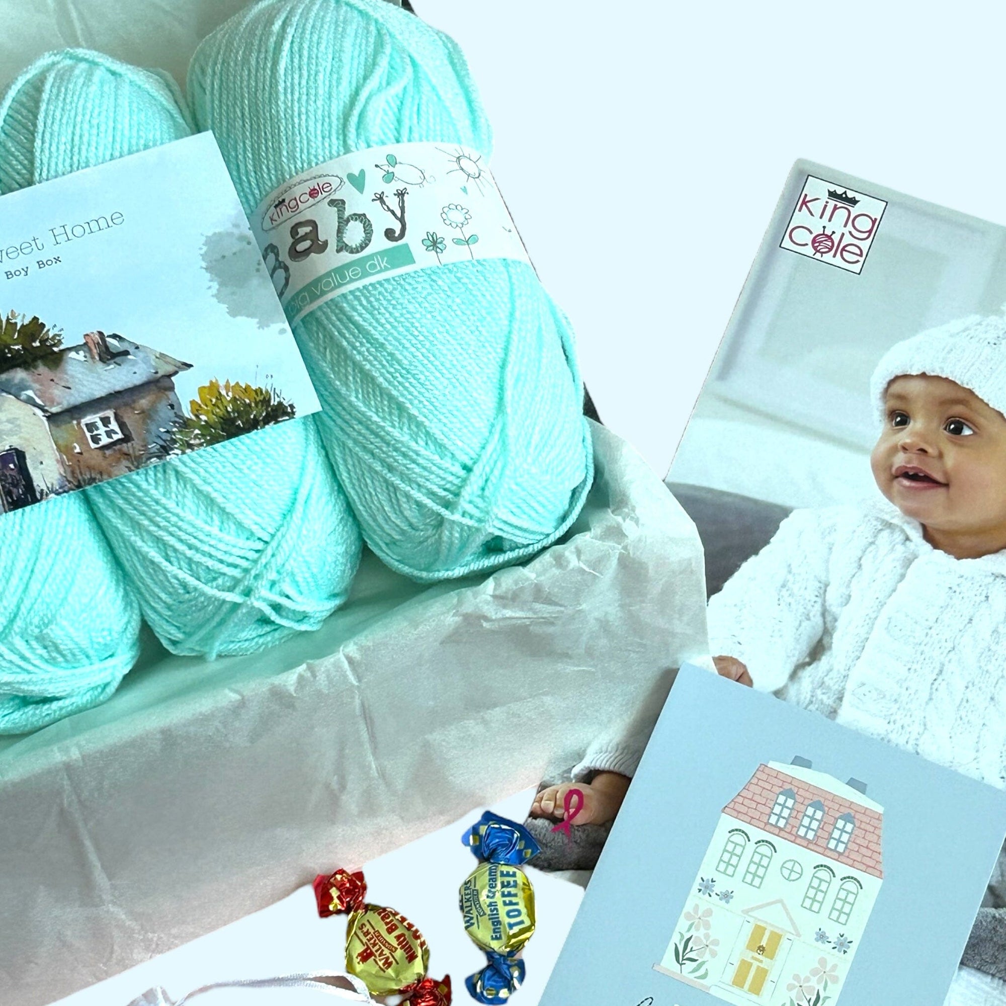 Home Sweet Home Baby Boy Jacket, Hat/ Blanket Knit in a Box