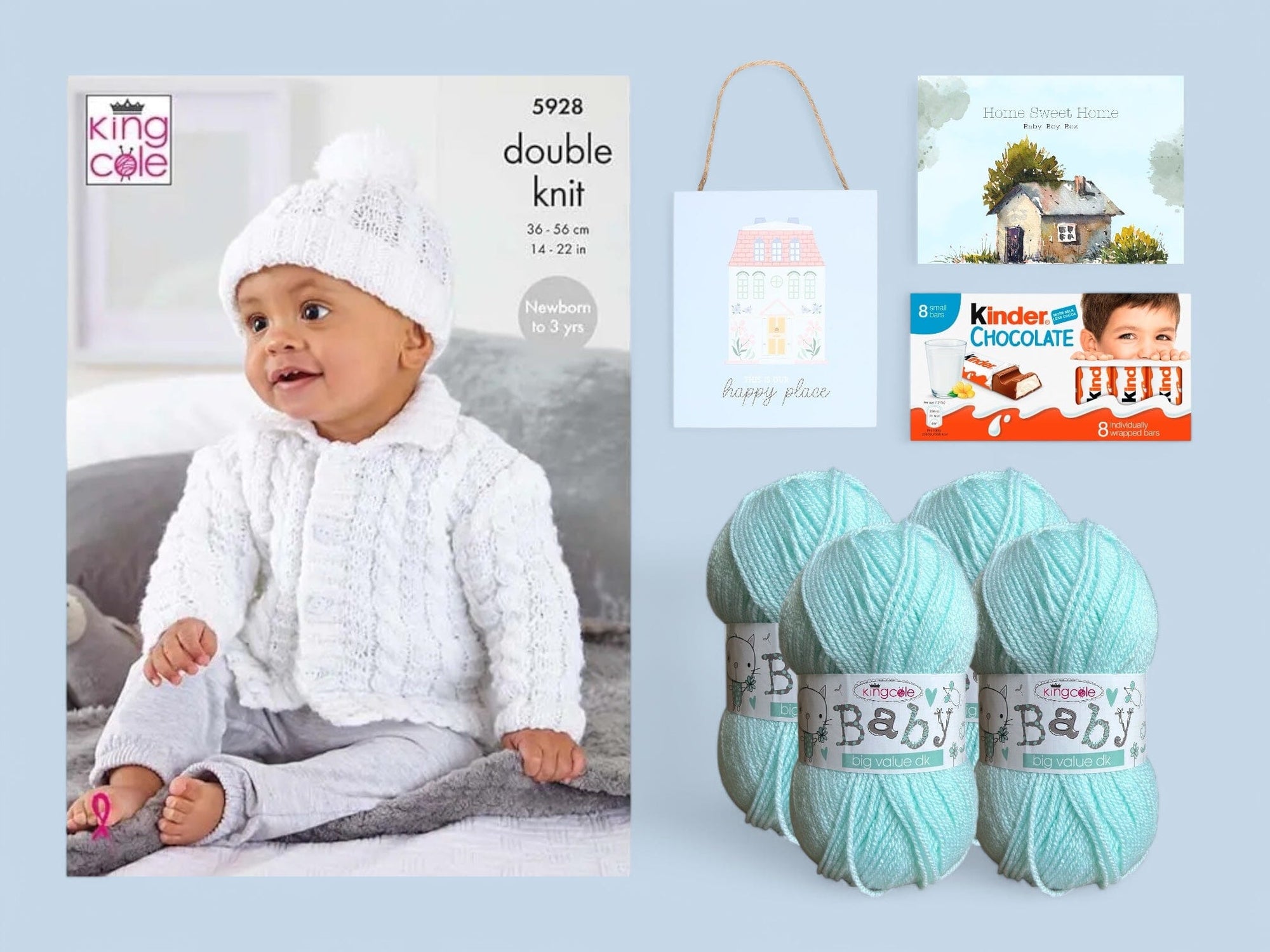 Home Sweet Home Baby Boy Jacket, Hat/ Blanket Knit in a Box