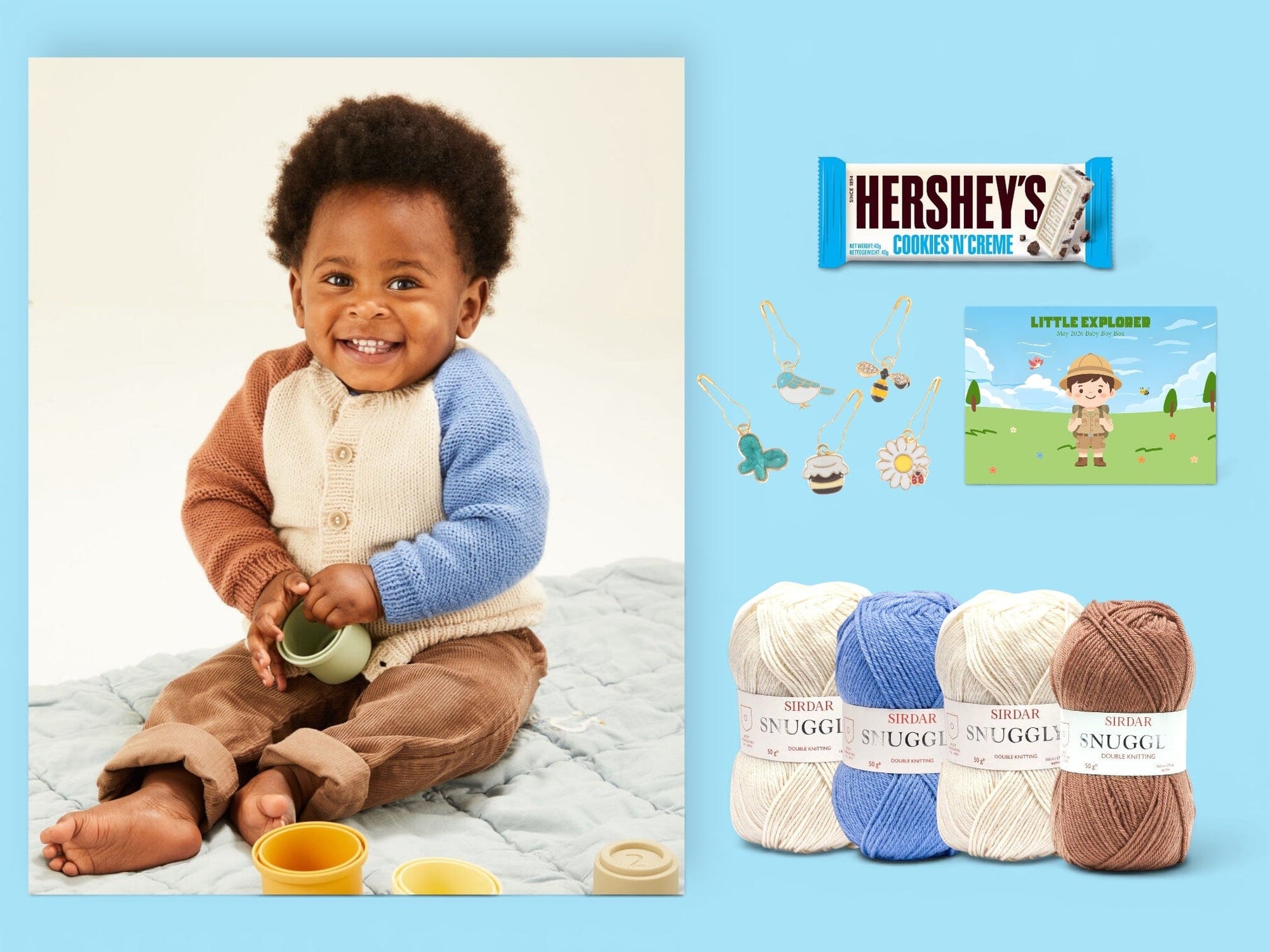 Little Explorer Baby Boy Cardigan/ Romper Knit in a Box