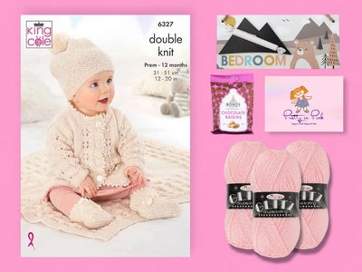 Pretty in Pink Baby Girl Cardigan/ Blanket, Bootees Knit in a Box