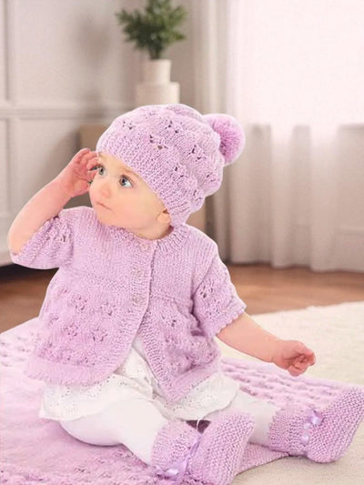 Pretty in Pink Baby Girl Cardigan/ Blanket, Bootees Knit in a Box