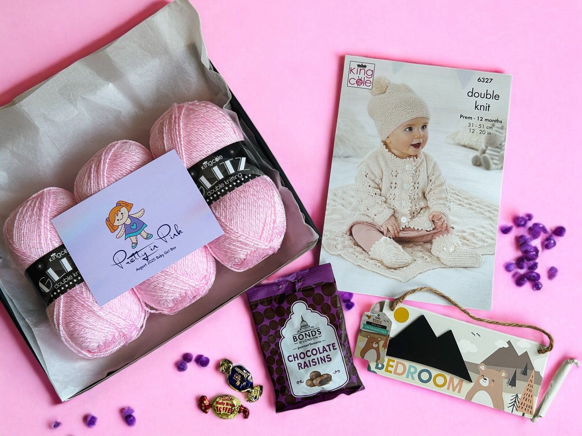 Pretty in Pink Baby Girl Cardigan/ Blanket, Bootees Knit in a Box