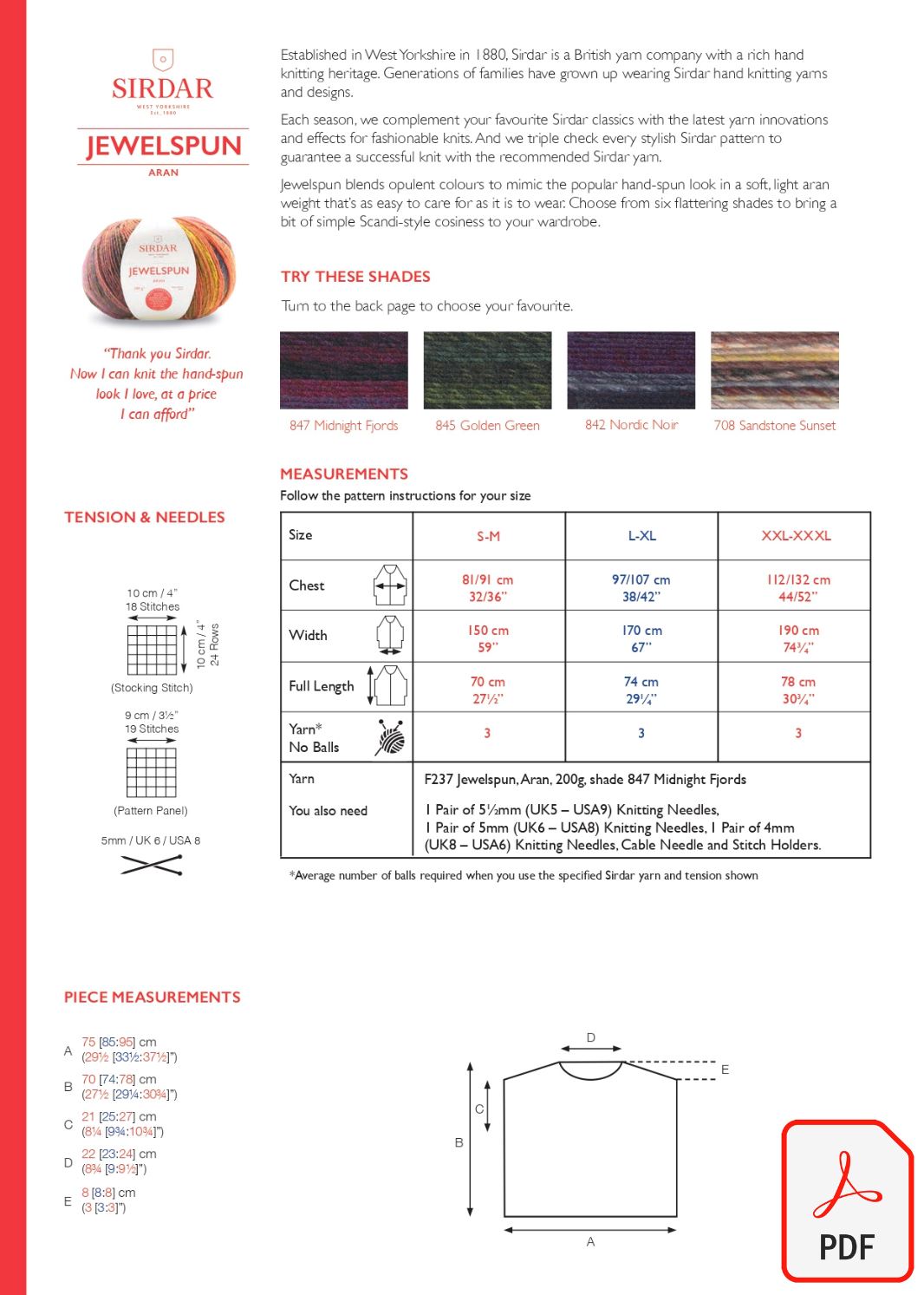 Sirdar 10293 Jewelspun Aran (PDF) Knit in a Box