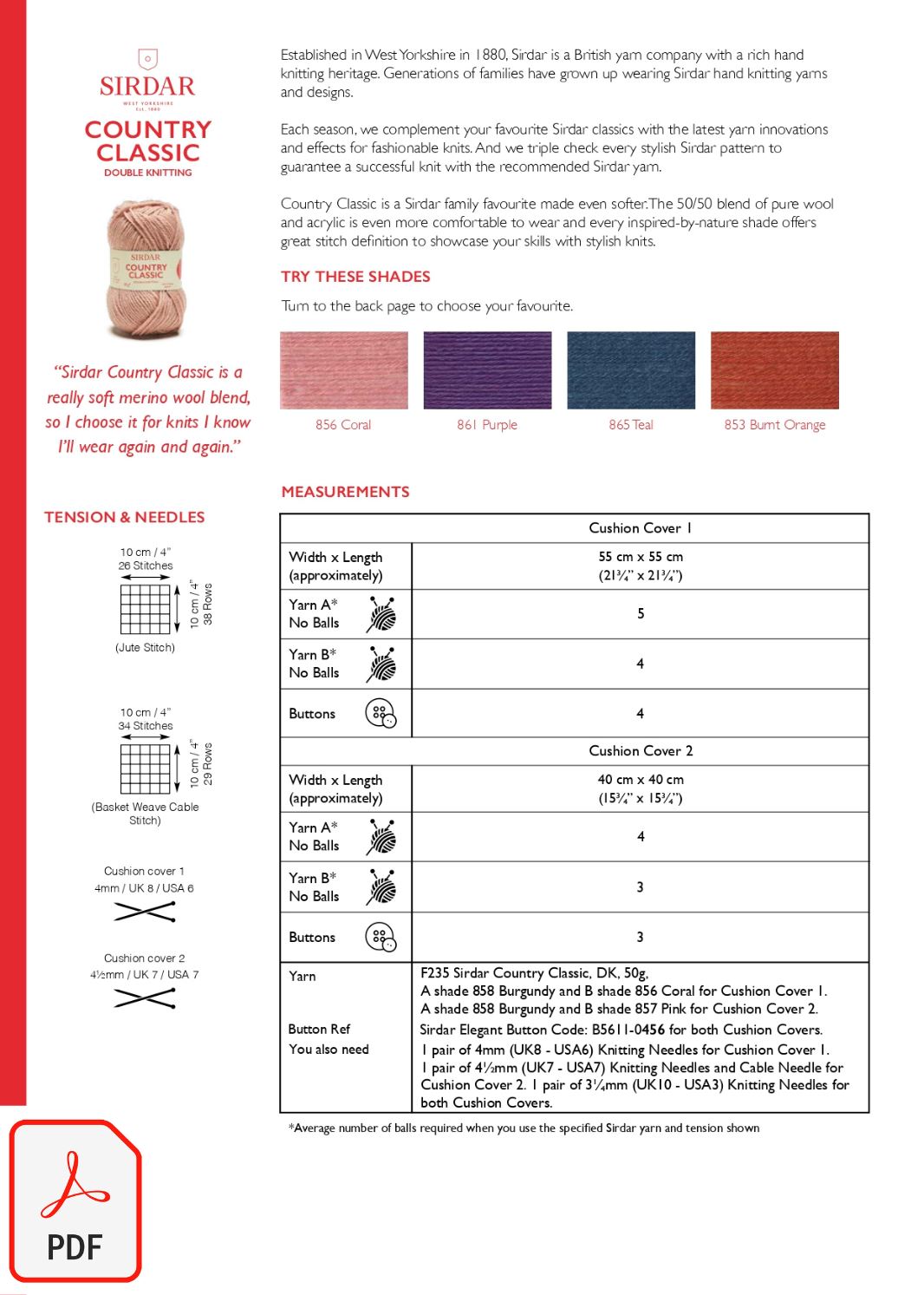 Sirdar 10303 Country Classic DK (PDF) Knit in a Box