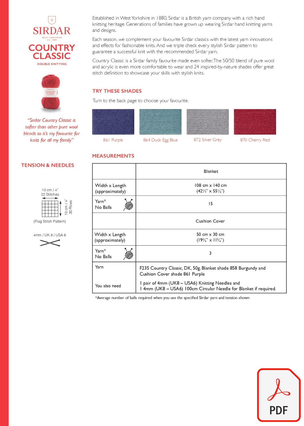 Sirdar 10304 Country Classic DK (PDF) Knit in a Box