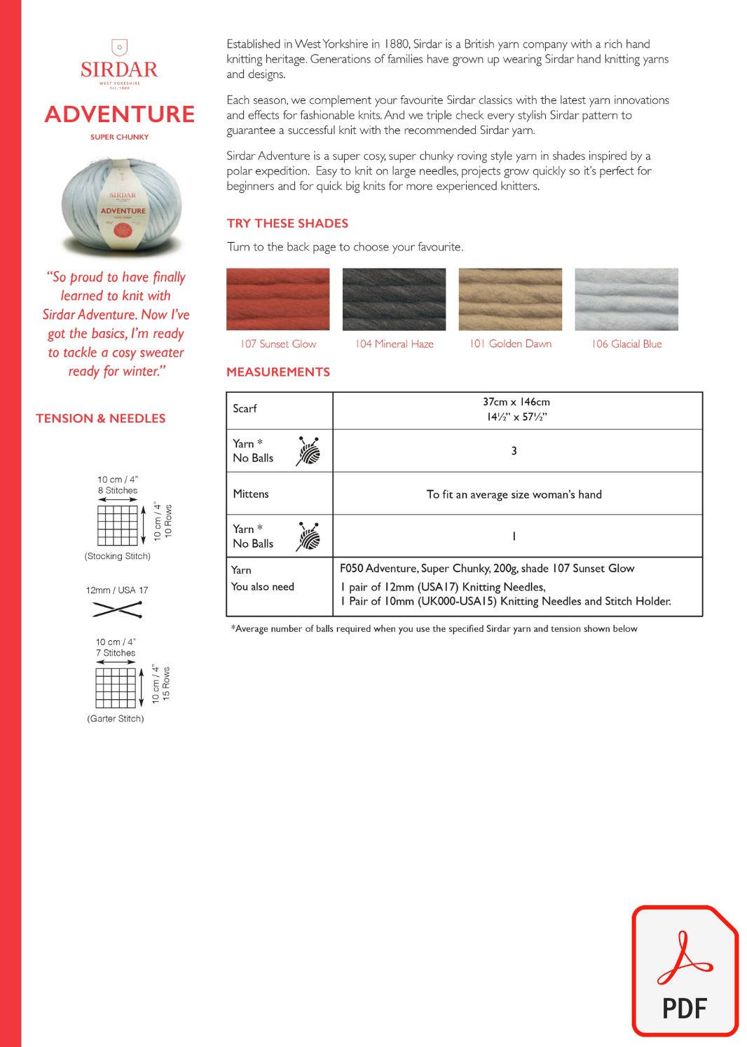 Sirdar 10315 Adventure Super Chunky (PDF) Knit in a Box