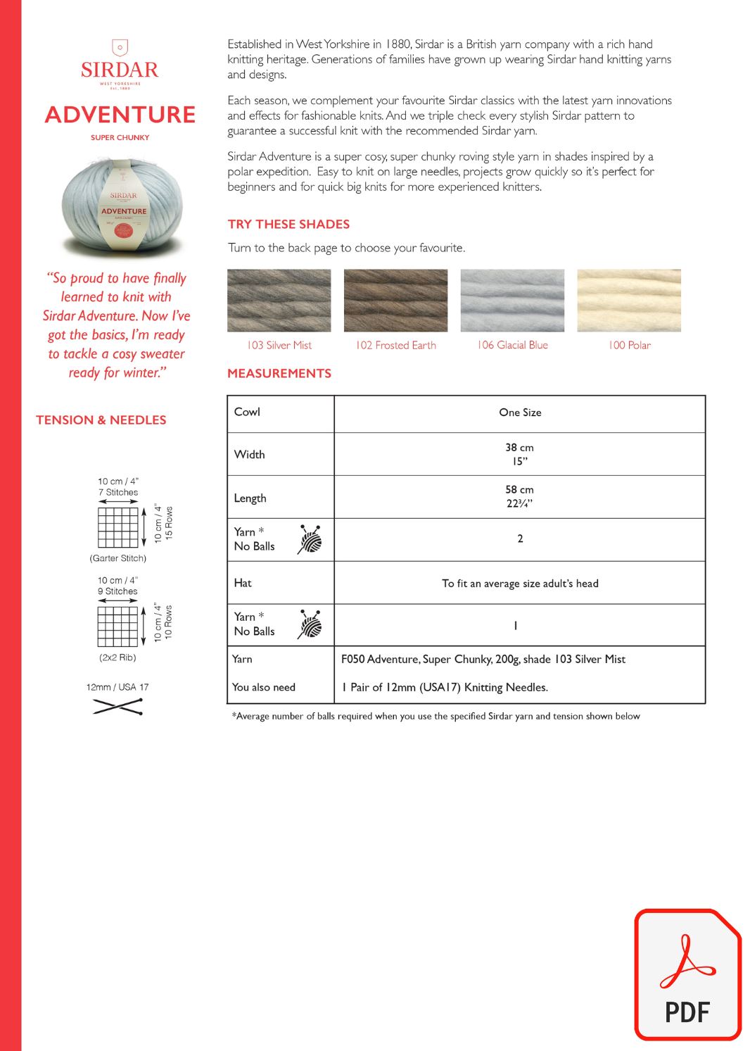 Sirdar 10317 Adventure Super Chunky (PDF) Knit in a Box