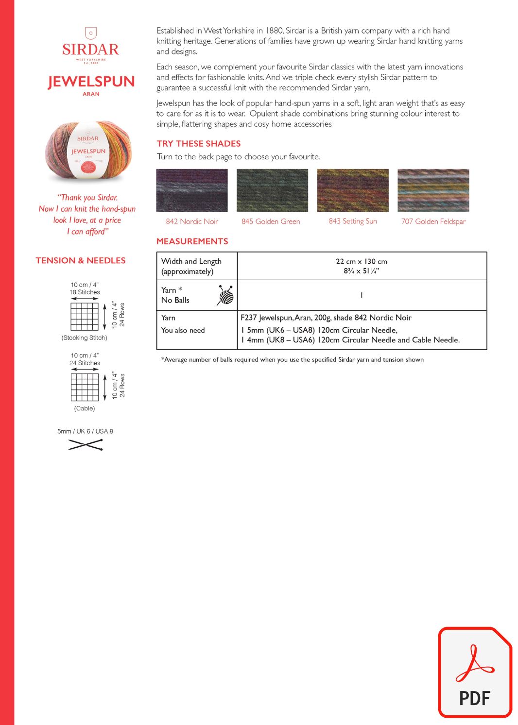 Sirdar 10348 Jewelspun Aran (PDF) Knit in a Box