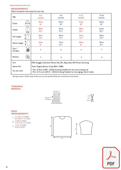 Sirdar 563 Bertie Duffle Coat in Cashmere Merino Silk DK & Ply4 (PDF) Knit in a Box