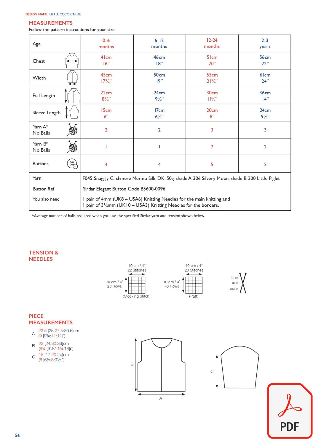 Sirdar 563 Little Coco Cardie in Cashmere Merino Silk DK & Ply4 (PDF) Knit in a Box