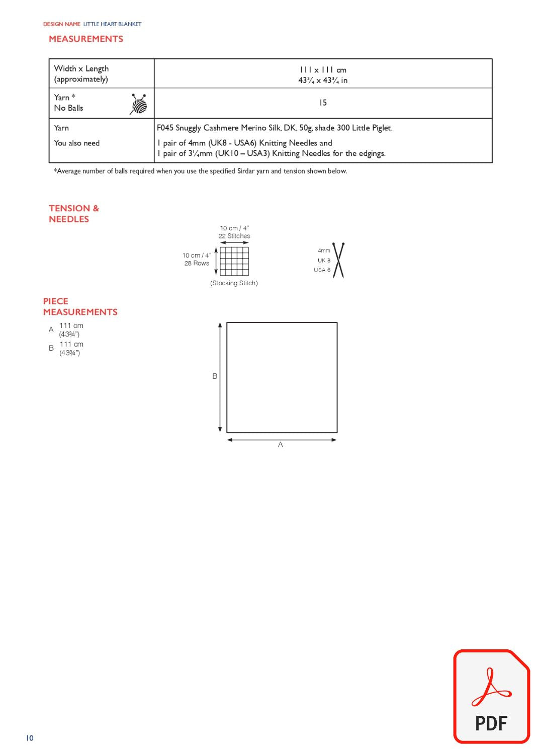 Sirdar 563 Little Heart Blanket in Cashmere Merino Silk DK & Ply4 (PDF) Knit in a Box