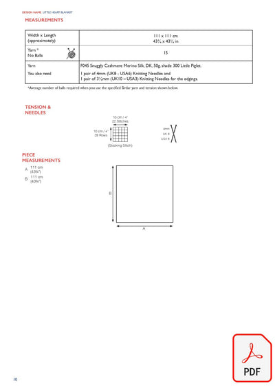 Sirdar 563 Little Heart Blanket in Cashmere Merino Silk DK & Ply4 (PDF) Knit in a Box