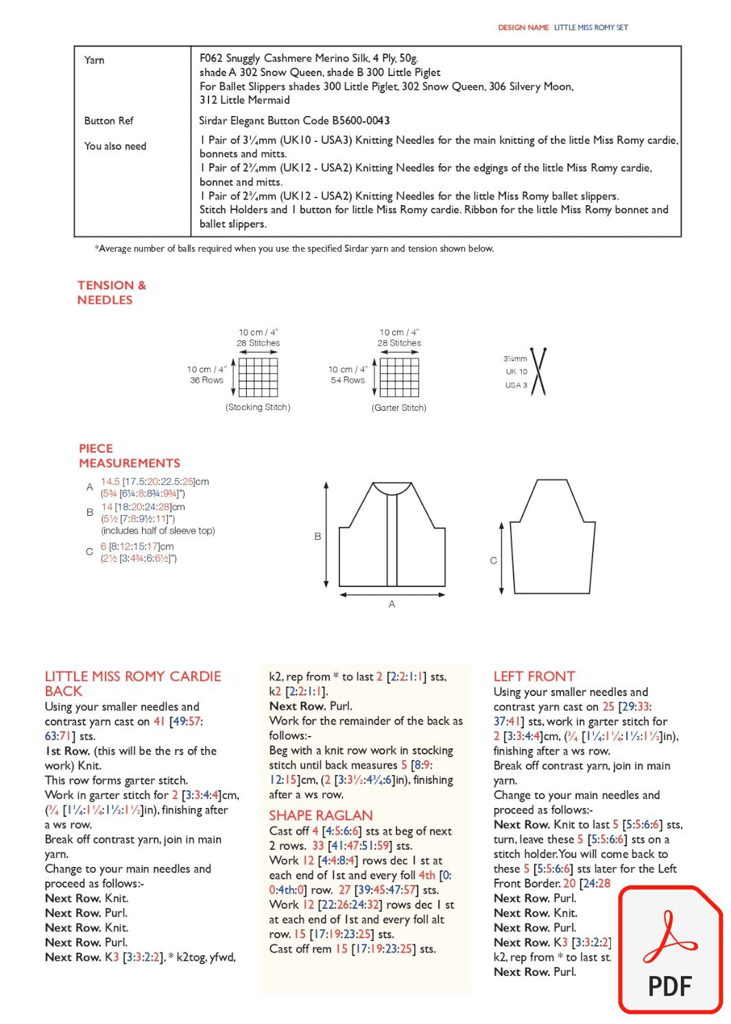 Sirdar 563 Little Miss Romy Set in Cashmere Merino Silk DK & Ply4 (PDF) Knit in a Box