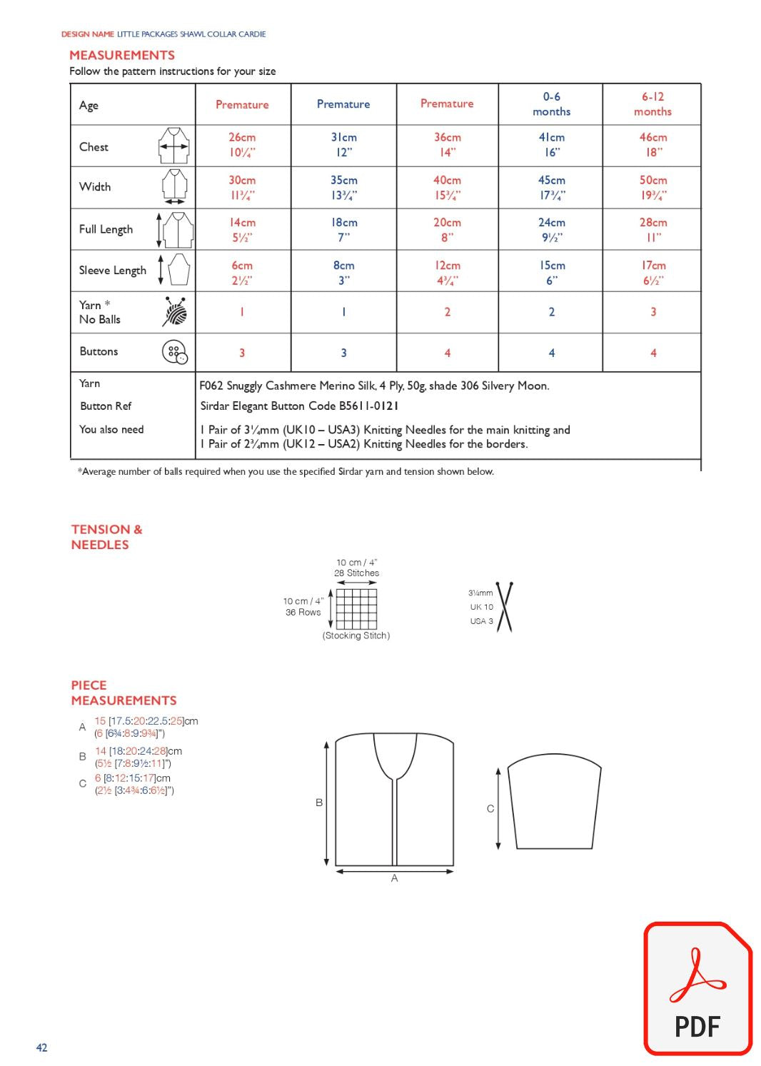 Sirdar 563 Little Packages Shawl Collar Cardie in Cashmere Merino Silk DK & Ply4 (PDF) Knit in a Box