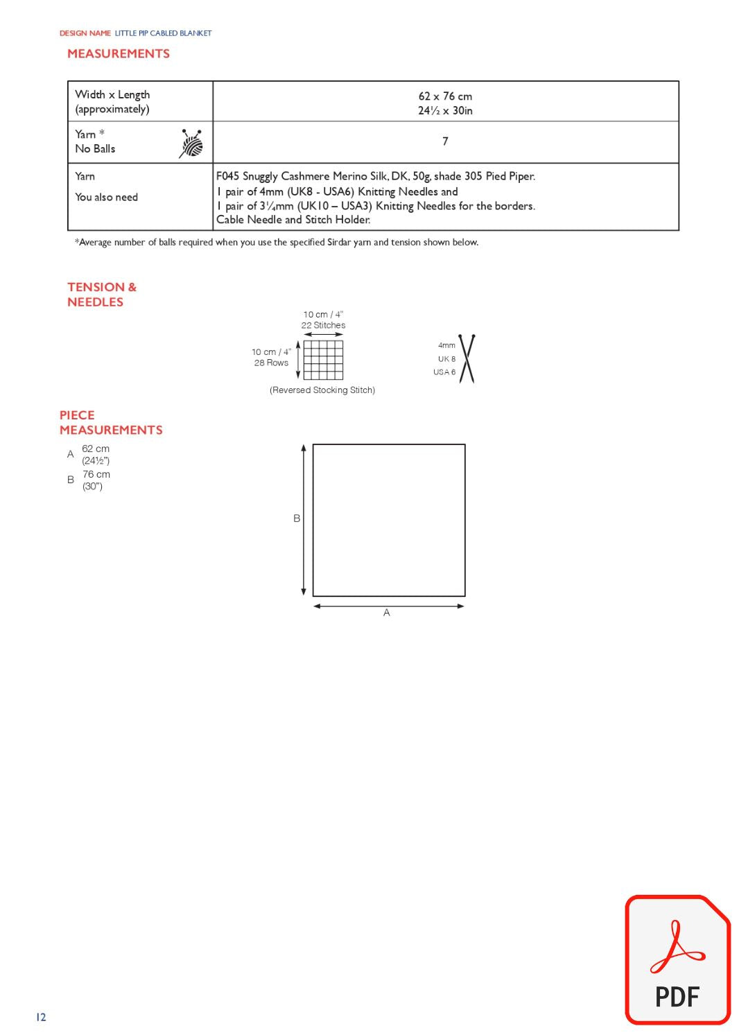 Sirdar 563 Little Pip Cabled Blanket in Cashmere Merino Silk DK & Ply4 (PDF) Knit in a Box