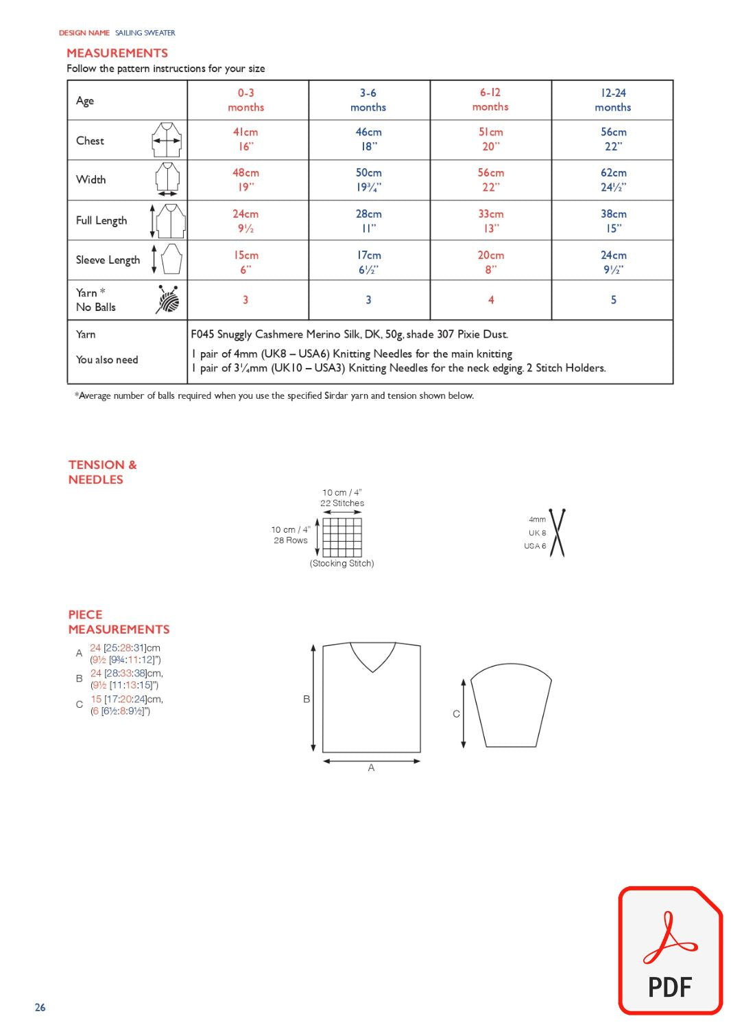 Sirdar 563 Sailing Sweater in Cashmere Merino Silk DK & Ply4 (PDF) Knit in a Box
